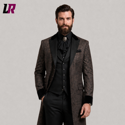 Men's Black & Gold Victorian Tailcoat Suit | 3 Piece Wedding Tuxedo