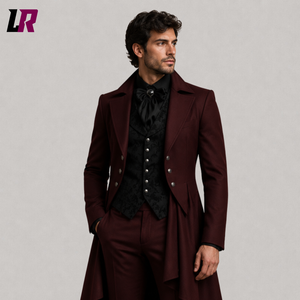 Men's Burgundy Victorian Tailcoat Suit | Gothic Wedding 3 Piece Suit