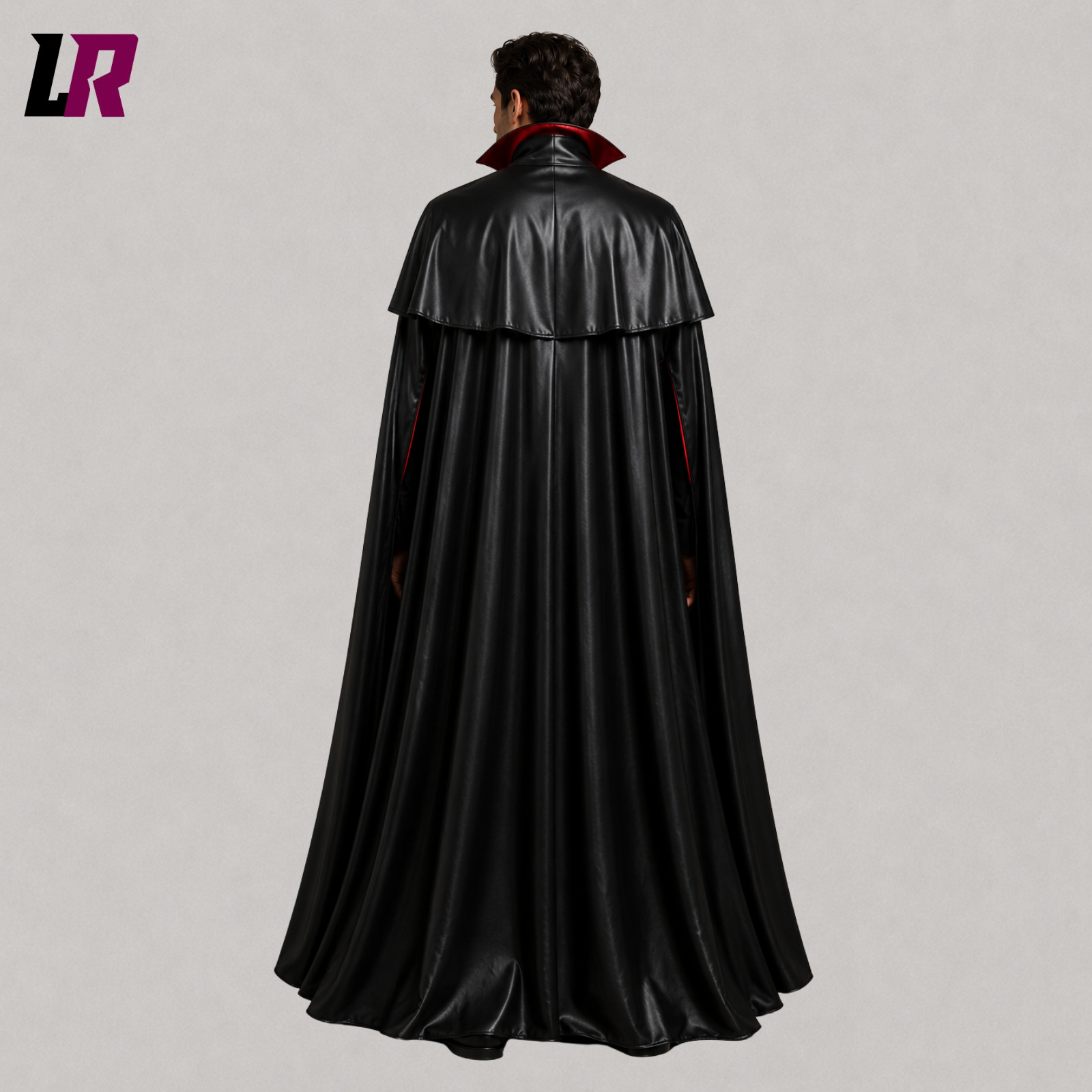 Back view of men's Gothic Dracula cape showing the elegant full-length flowing silhouette