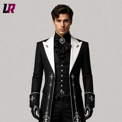 Men's Black Embroidered Victorian Gothic Tailcoat Suit | Regency 3 Piece Wedding Suit