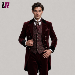 Men's Burgundy Velvet Tailcoat Suit | Victorian Gothic 3 Piece Wedding Suit