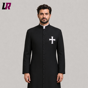 Custom Black Priest Cassock with Embroidered Cross | Handmade Clergy Robe