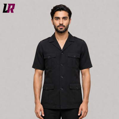 Men's Black Safari Suit Set | Vintage Military Style Shirt & Pants Outfit