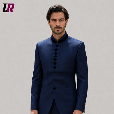 Men's Navy Mao Suit | Mandarin Collar Chinese Tunic Wedding Suit