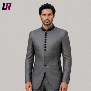 Men's Grey Mao Suit | Mandarin Collar Chinese Tunic Wedding Suit