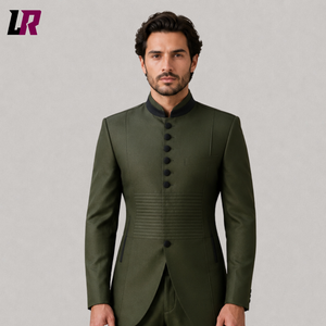 Men's Olive Green Mao Suit | Mandarin Collar Chinese Tunic Wedding Suit