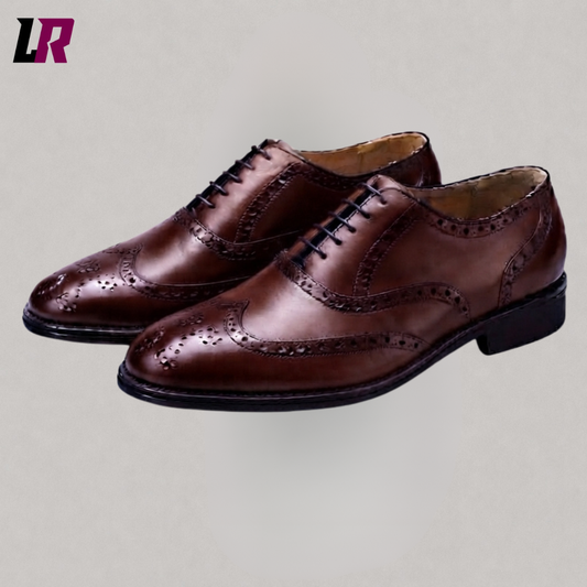 Classic Dark Brown Leather Wingtip Brogue Formal Shoes for Men