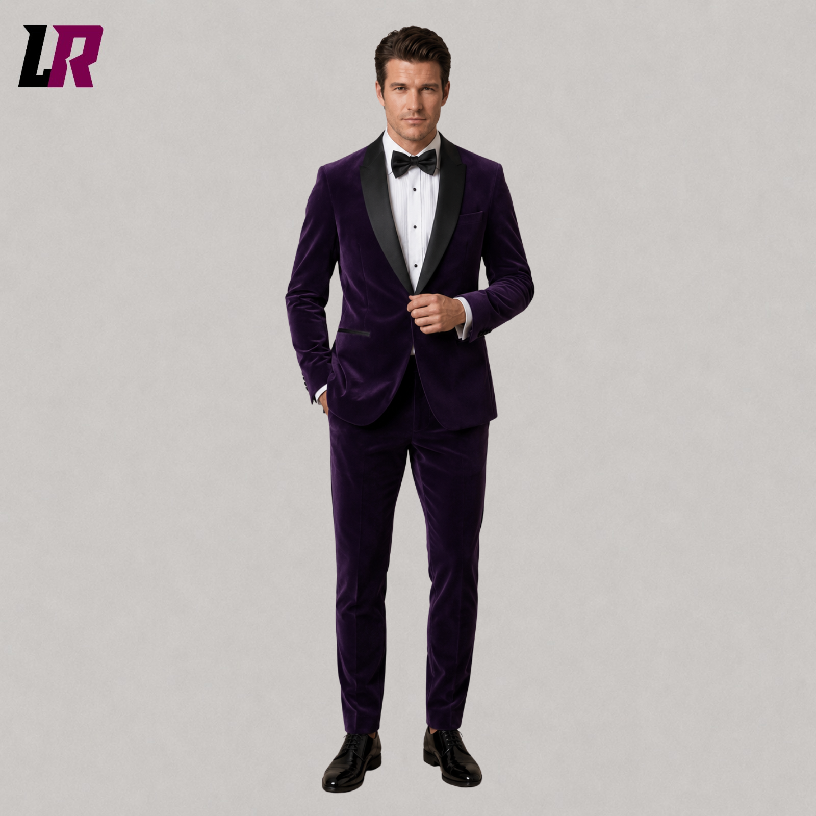 Men's Purple Velvet Dinner Jacket Suit | Luxury Black Lapel Wedding Tuxedo