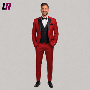 Men's Red 3 Piece Tuxedo Suit | Custom Black Shawl Lapel Wedding Tux