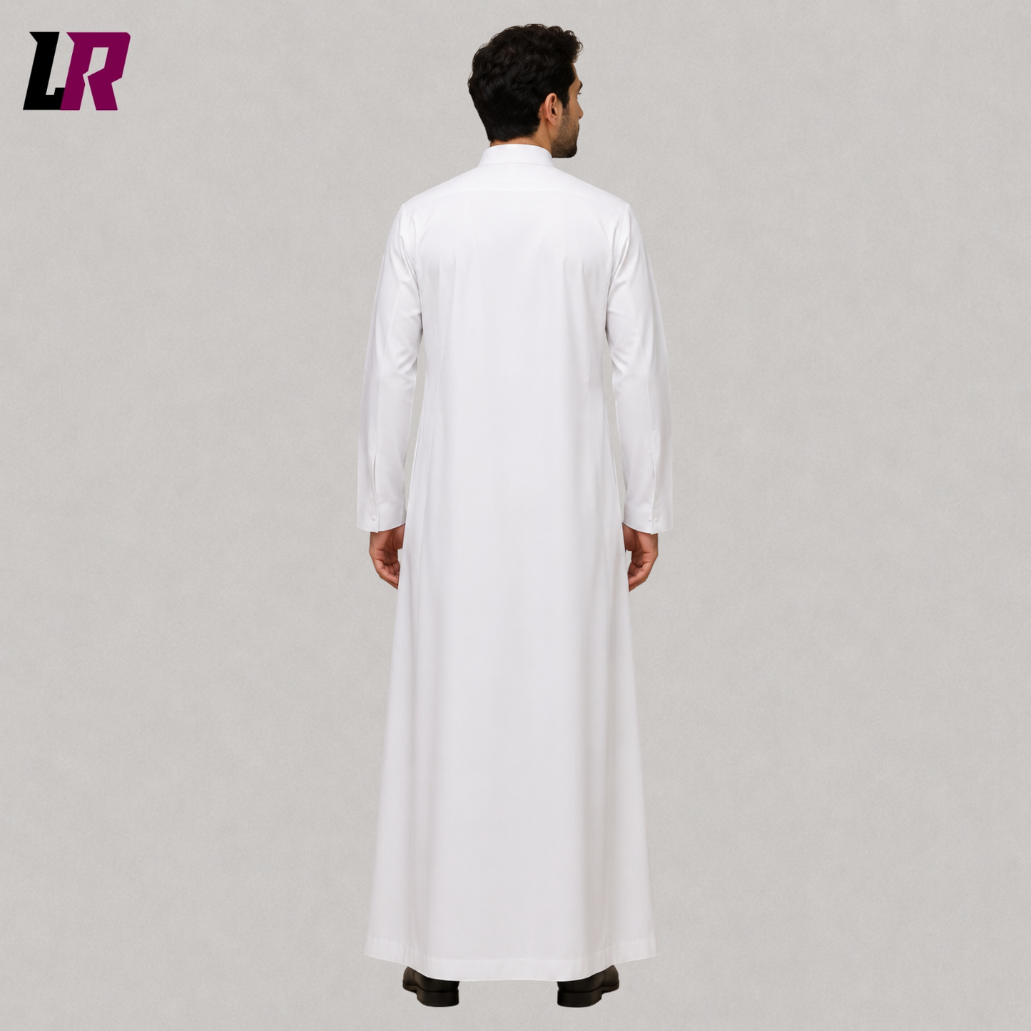 Back view of white Roman Catholic priest cassock with full-length traditional silhouette