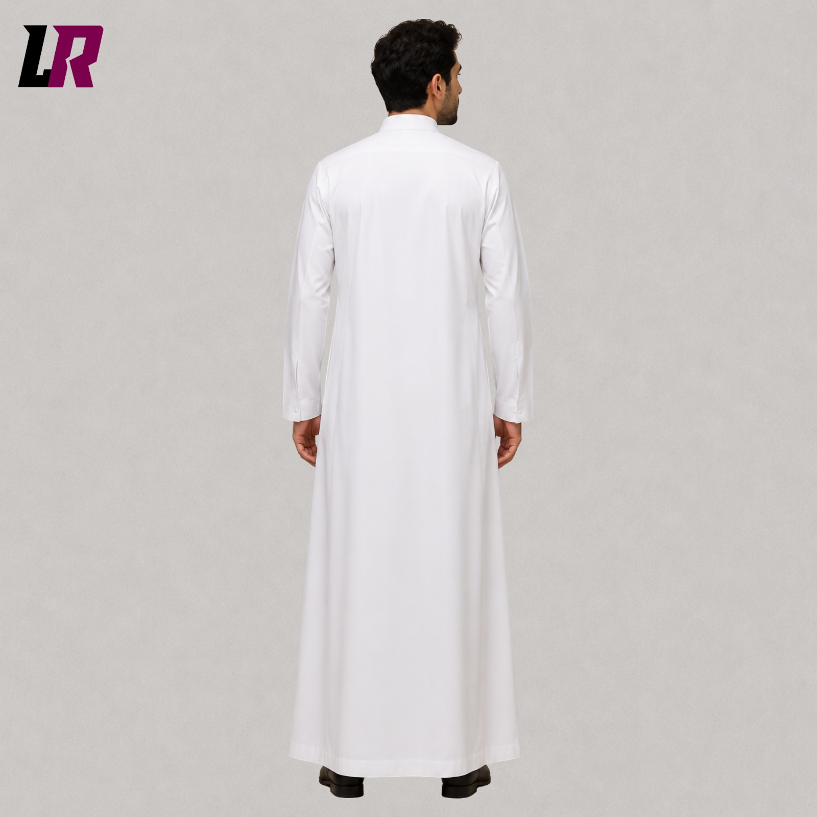 Back view of white Roman Catholic priest cassock with full-length traditional silhouette