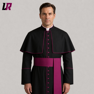 Custom Traditional Black Priest Cassock with Magenta Piping | Handmade Catholic Clergy Robe