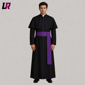 Handmade Traditional Black Priest Cassock with Purple Piping | Custom Catholic Clergy Robe