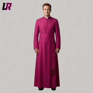 Handmade Bishop Cassock Robe for Men | Custom Clergy Cassock with Fuchsia Trim