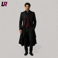 Men's Black Gothic Tailcoat with Burgundy Waistcoat | Victorian Steampunk Formal Suit