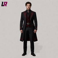 Men Gothic Vampire Tailcoat Black Red Embroidered Victorian Coat | Dracula Wedding Steampunk Jacket