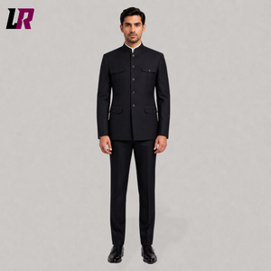 Men's Black Chinese Tunic Suit | Mao Zhongshan Inspired Mandarin Collar Formal Suit