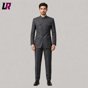 Men's Grey Mandarin Collar Suit | Mao Style Chinese Tunic Formal Suit