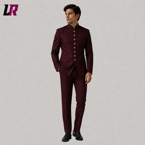 Men's Burgundy Chinese Tunic Bandhgala Suit | Victorian Gothic Regency Formal Jacket