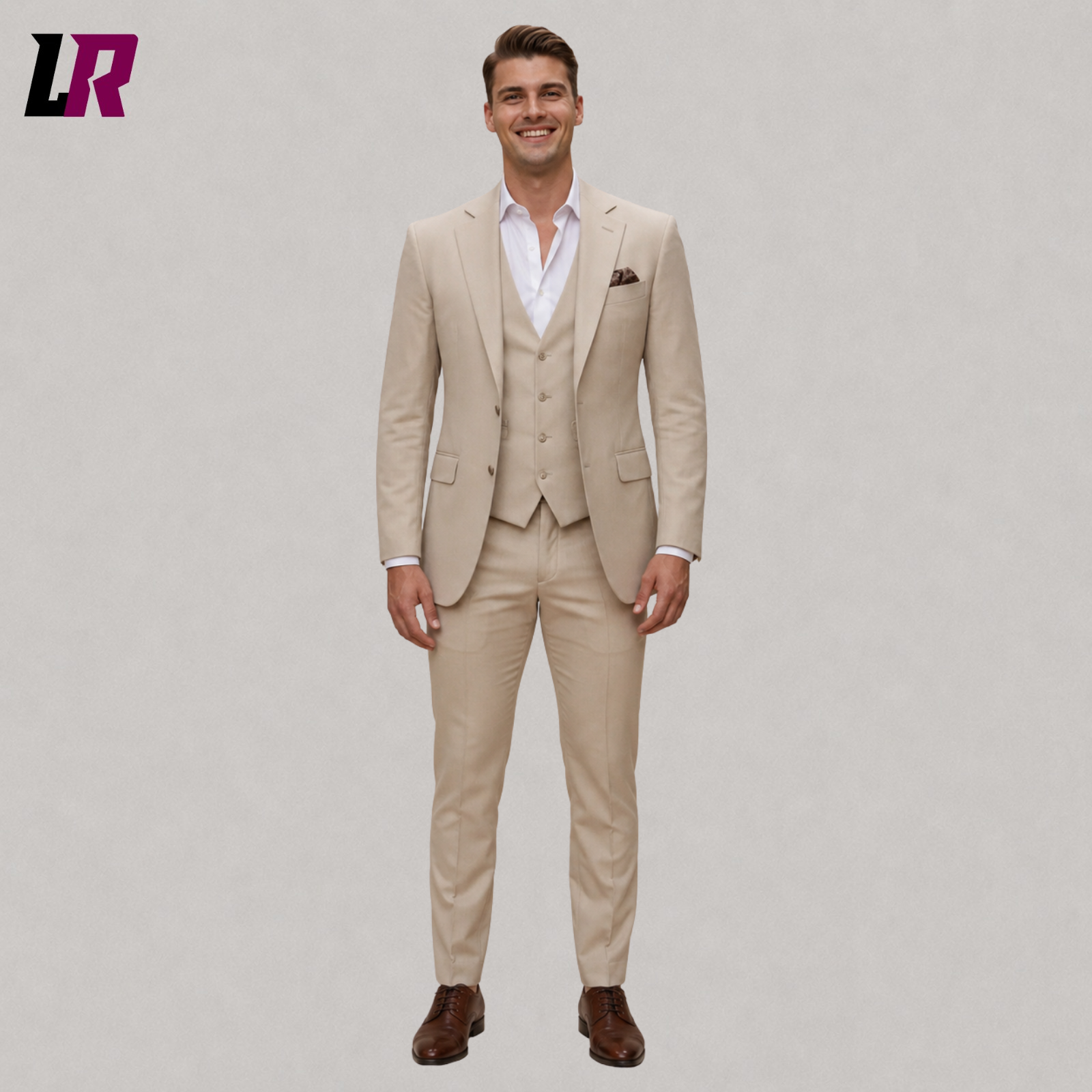Beige 3 Piece Suit for Men | Cream Wedding Groom Suit | Custom Tailored Formal Set